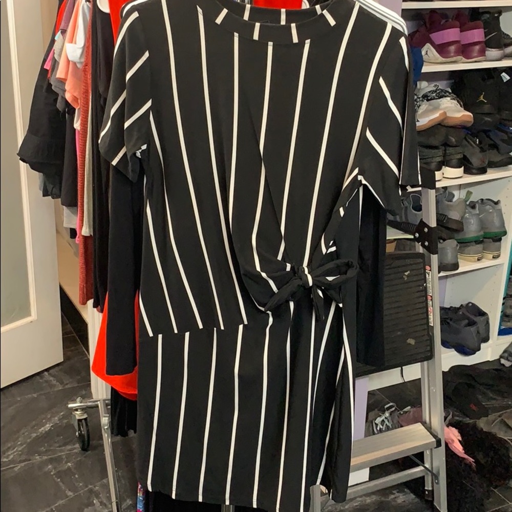 Black and white striped form fitting dress